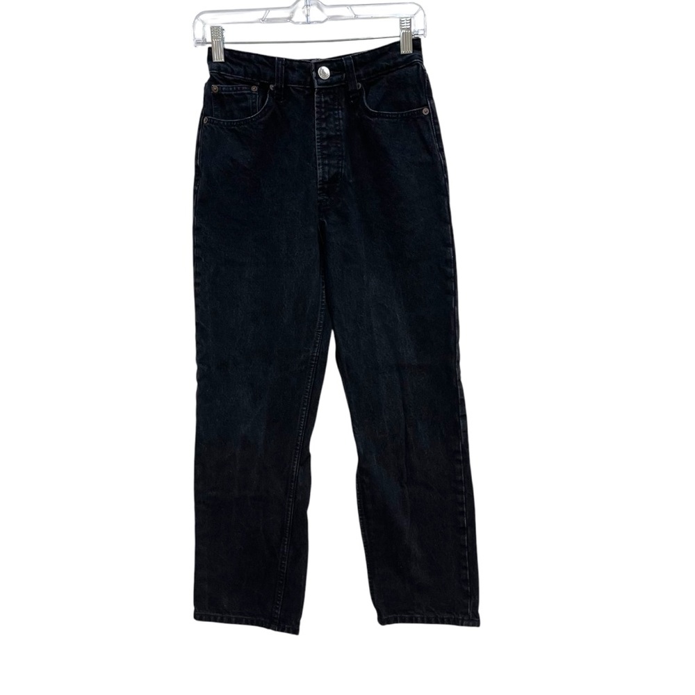 Zara High Rise Mom Relaxed Fit Jeans Black Button Fly Casual Womens 4